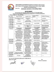 JKBOSE 12th Class Datesheet 2025