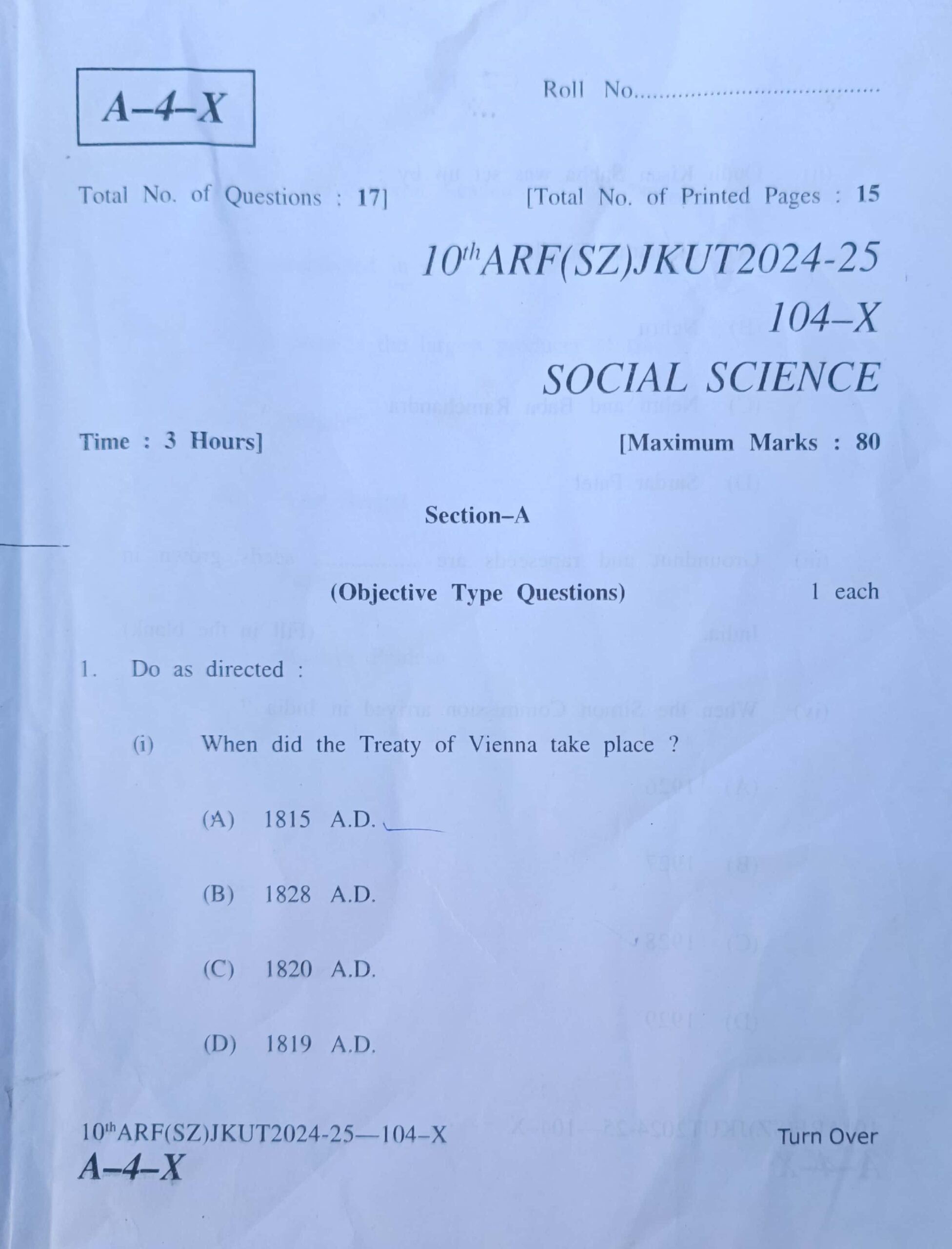 JKBOSE 10th Social Science Question Paper