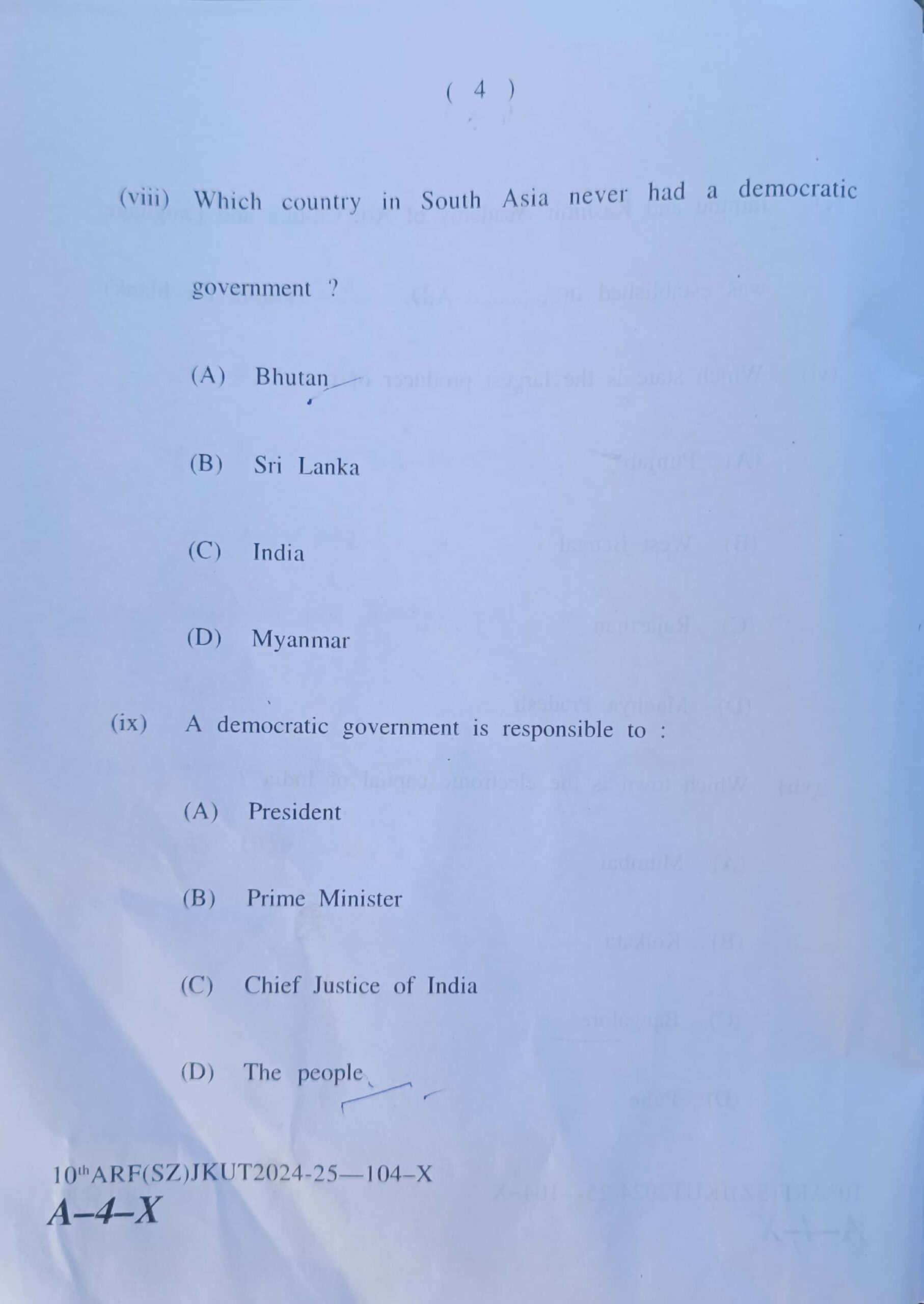 JKBOSE 10th Social Science Question Paper