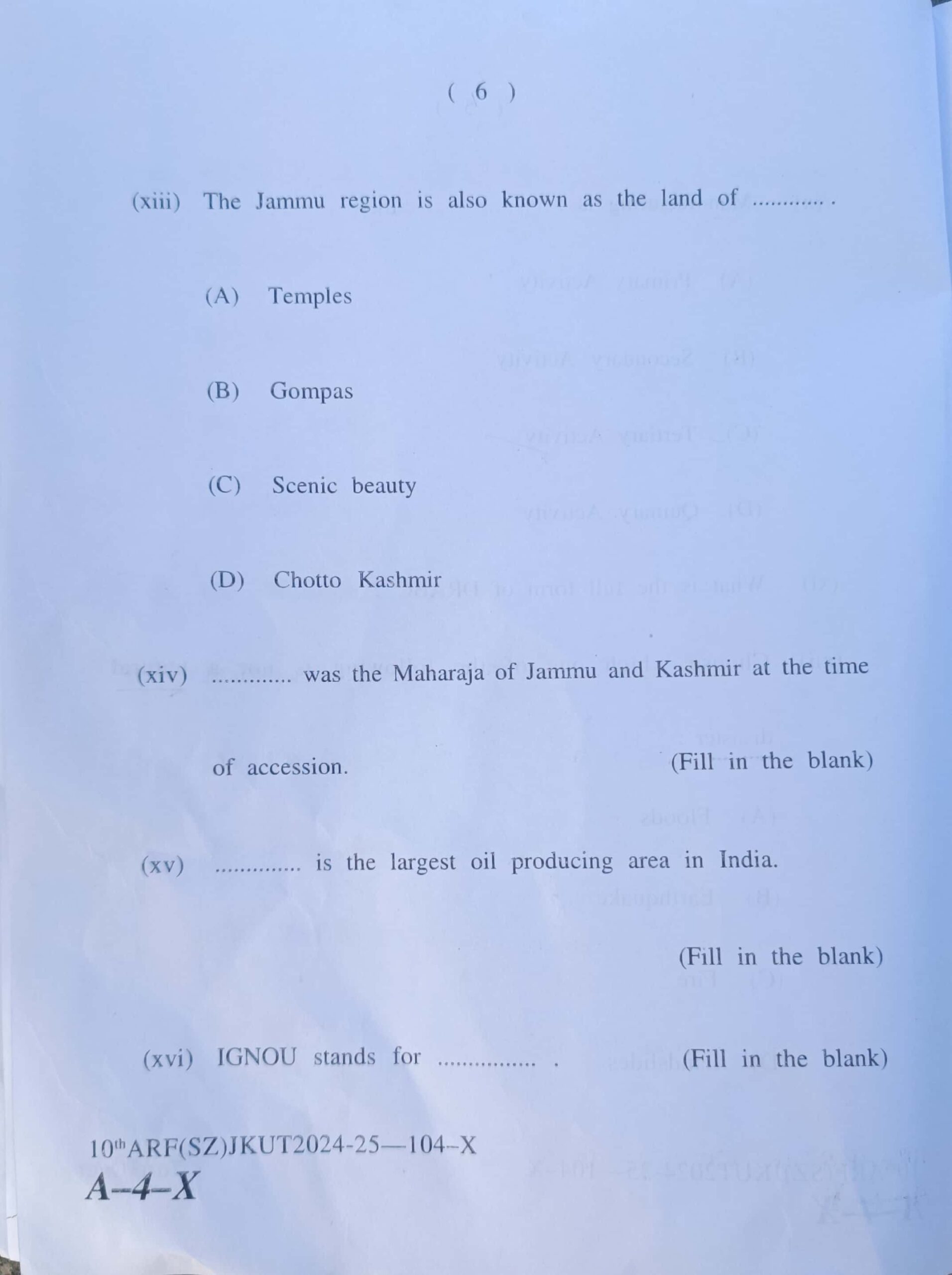 JKBOSE 10th Social Science Question Paper