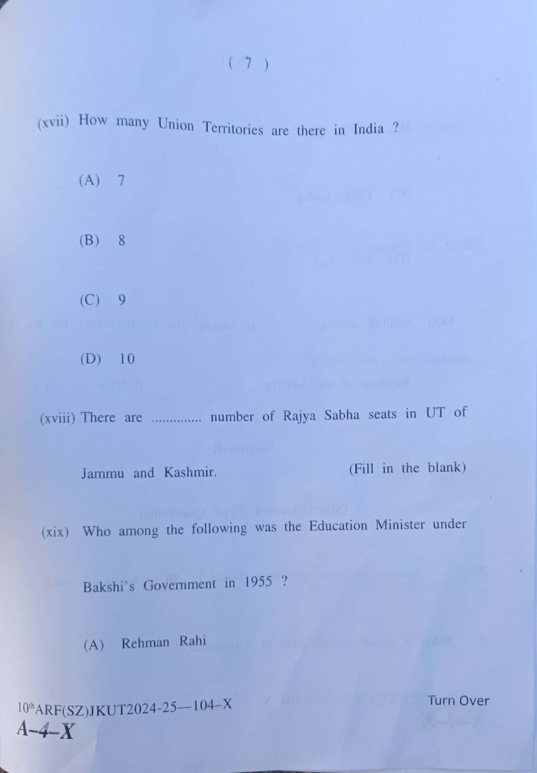 JKBOSE 10th Social Science Question Paper