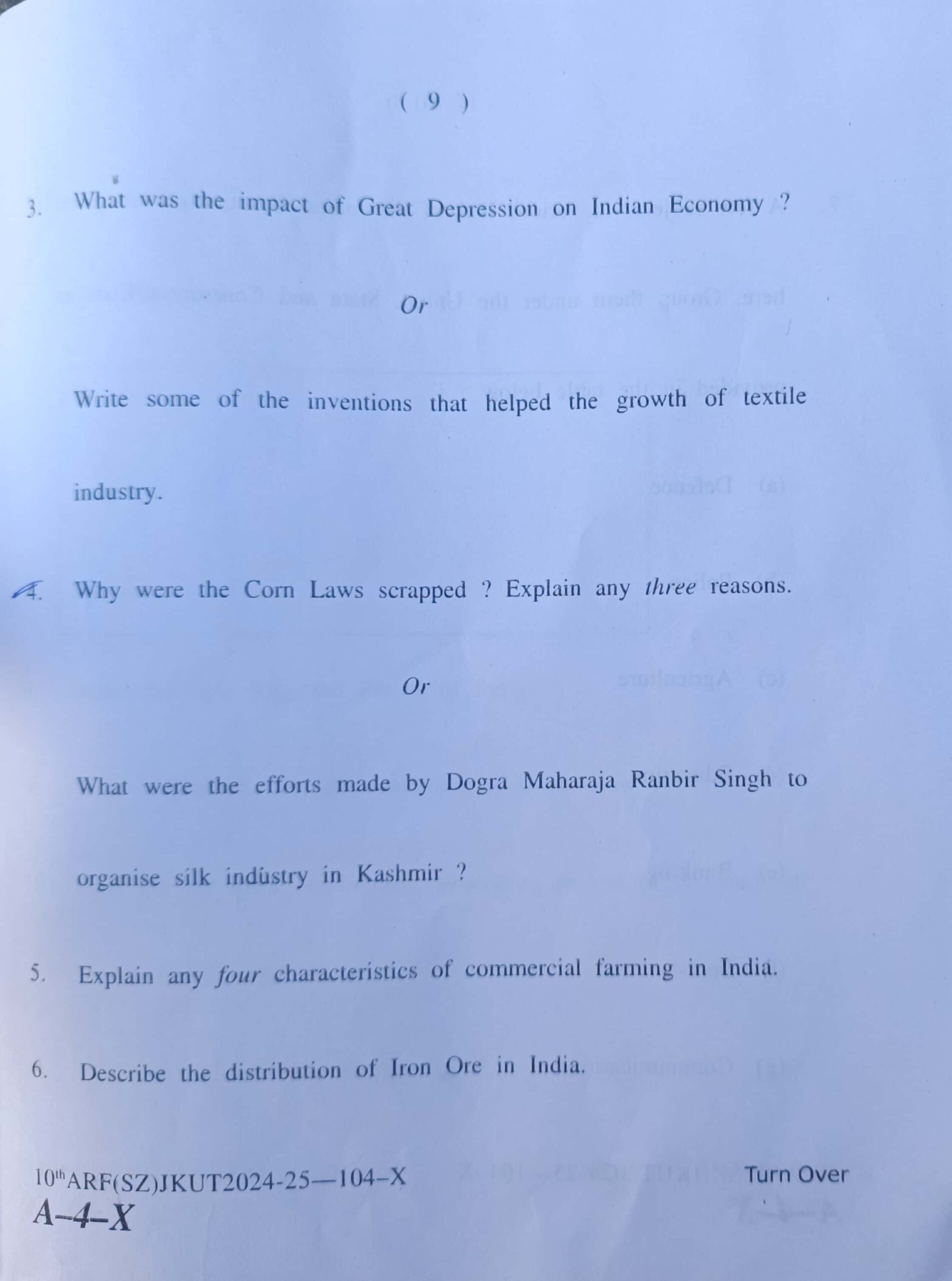 JKBOSE 10th Social Science Question Paper