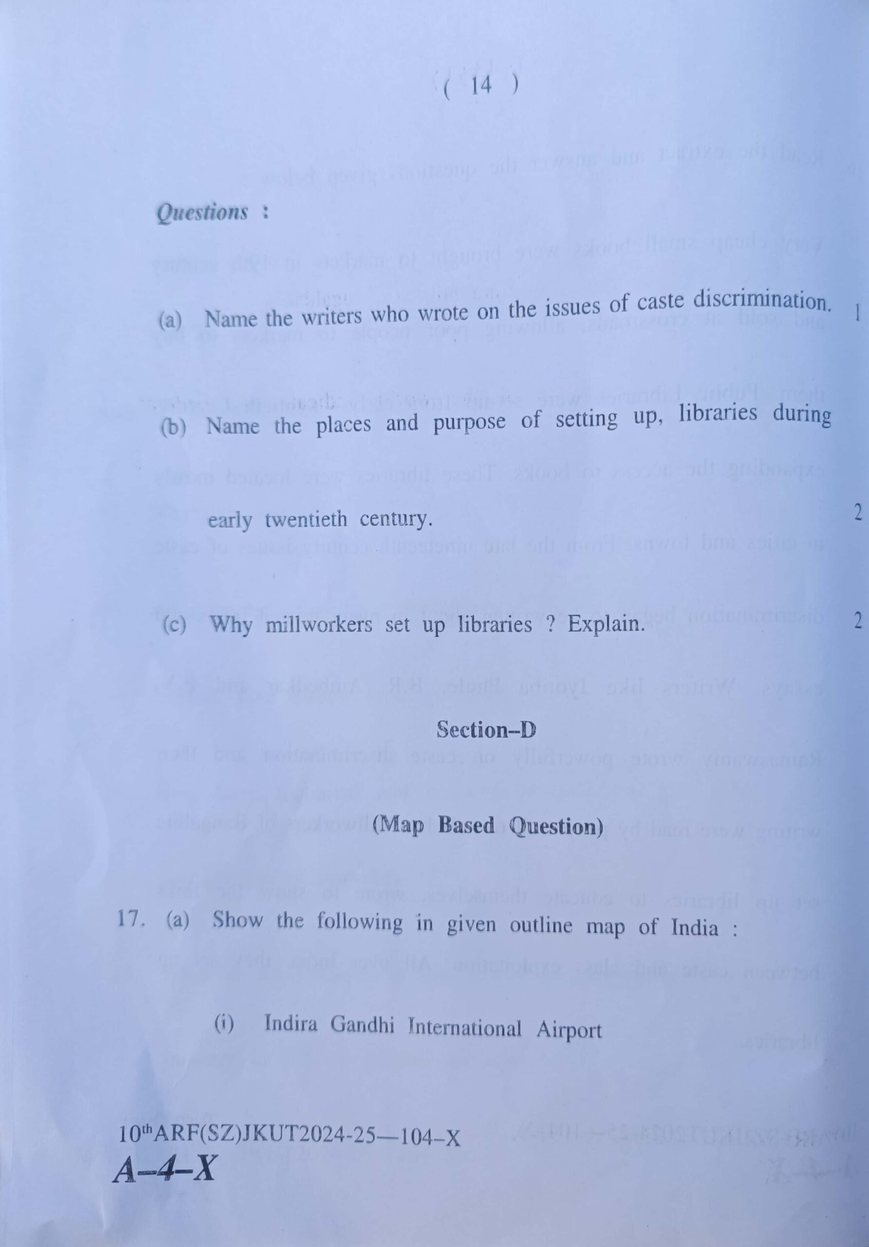 JKBOSE 10th Social Science Question Paper