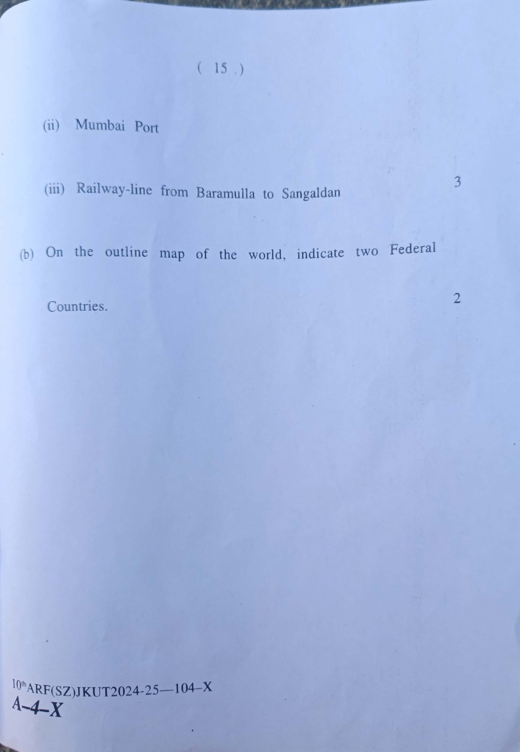 JKBOSE 10th Social Science Question Paper